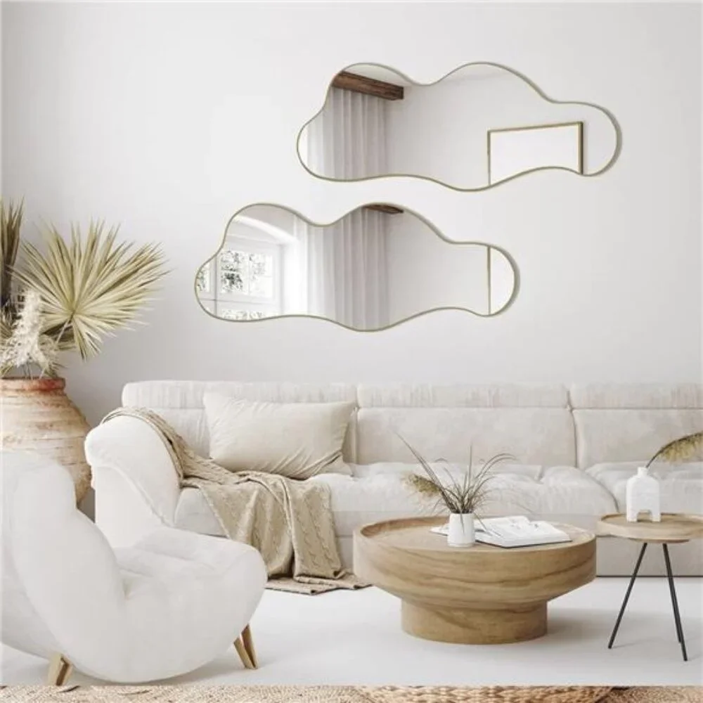 NEW West Elm Gold Asymmetrical Wavy Mid-century Modern Hanging Wall Mirror - 40